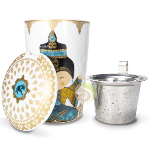 Mug à infusion en porcelaine avec filtre en inox - Mandala turquoise