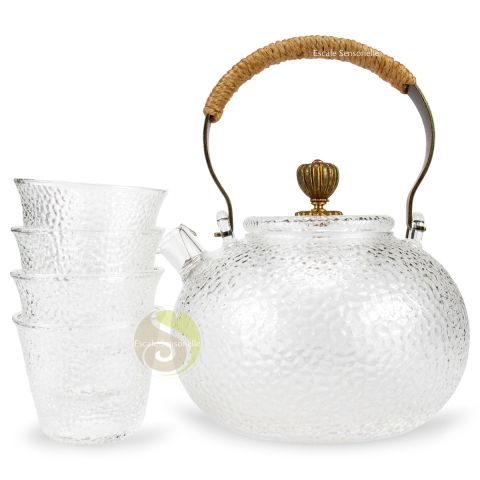 Ensemble théière et tasses en verre transparent oriental