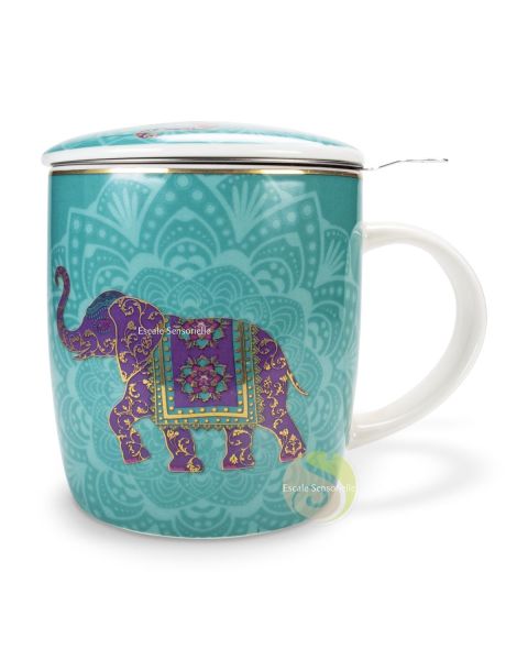 Tasse à thé éléphant en céramique 3 pièces avec filtre inox amovible