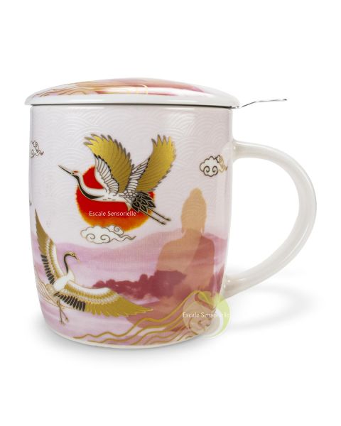 Tasse à thé grue japonaise en céramique 3 pièces avec filtre inox amovible
