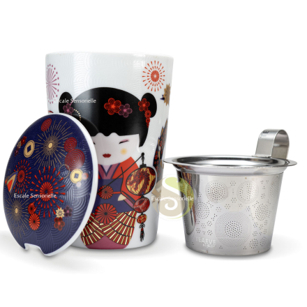 Eigenart Teaeve Sweet Little Geisha Fire 80066 - Tazza a doppia parete in porcellana con coperchio e filtro in acciaio inox, senza BPA, 350 ml Eigenart Teaeve Sweet Little Geisha Fire 80066 - Tazza a doppia parete in porcellana con coperchio e filtro in acciaio inox, senza BPA, 350 ml