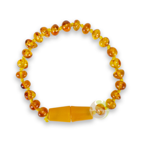 Bracelet bébé en ambre cognac pour soulager les poussées dentaires