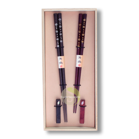 Baguettes à manger japonaise Sakura argent et or coffret cadeau