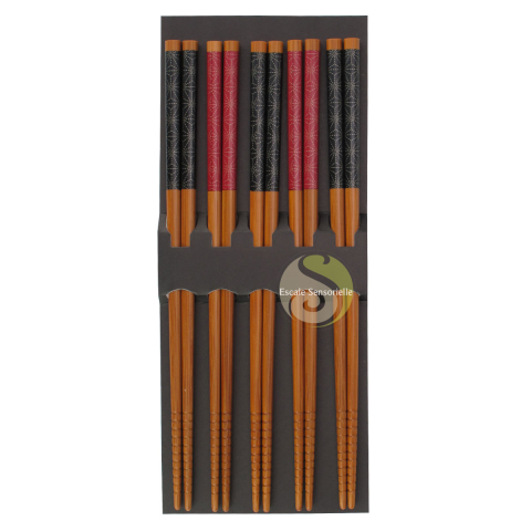 Asanoha Baguettes bois naturel japonaises set de 5 pièces