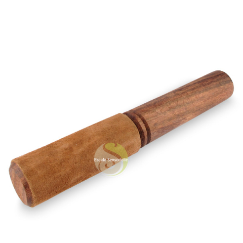 Marteau bol chantant tibétain cuir feutre caramel bâton bois