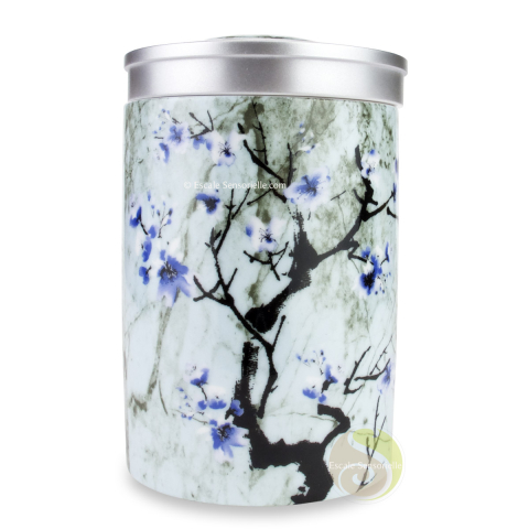 Boite ronde à thé céramique vide sakura bleu