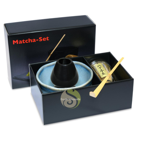 Coffret luxe à matcha antartic blue pour s'initier à la préparation du thé