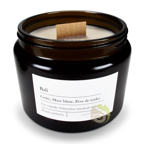 Bougie mèche bois Bali aux parfums de Grasse