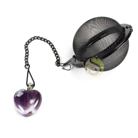 Boule à thé noir et cœur d'améthyste pour infuser