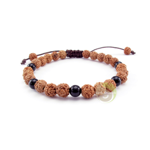 Bracelet ajustable rudraksha & onyx