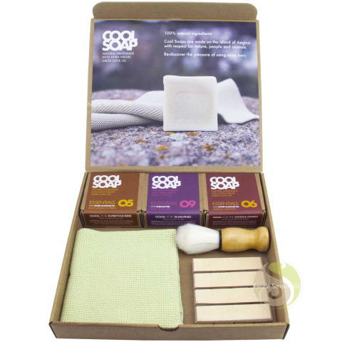 Coffret peaux grasses rasage Cool Soap savons naturels, blaireau vegan 
