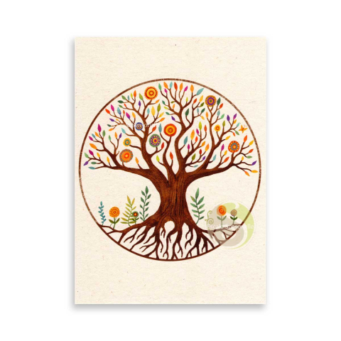 Carte postale fleur de vie mandala en papier FSC et encre végétale naturelle