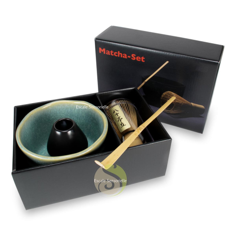 Service luxe cérémonie thé vert matcha bol chawan turquoise