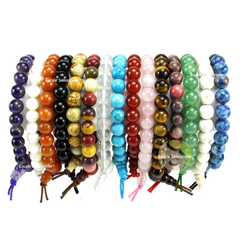 Bracelet mala tibétain bouddhiste 21 perles élastiques 8 mm
