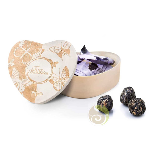 Coffret cœur fleurs de thé noir Creano fabrication manuelle