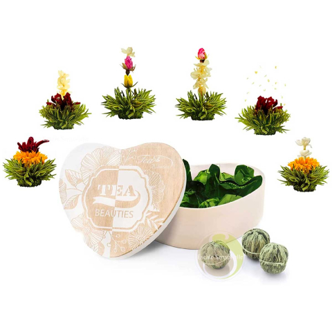 Coffret cœur fleurs de thé vert