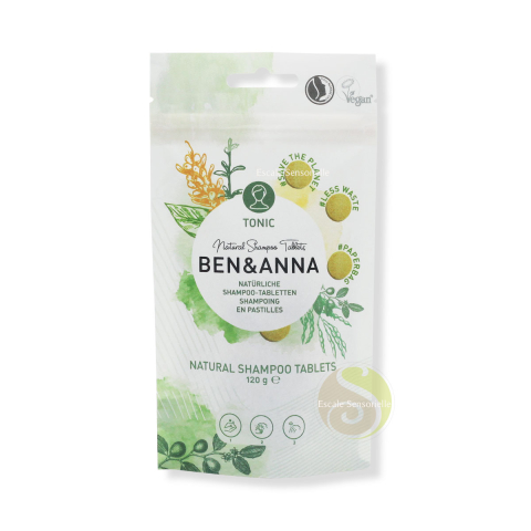 Shampoing en pastilles Bio tonic Ben & Anna vegan certifié Natrue