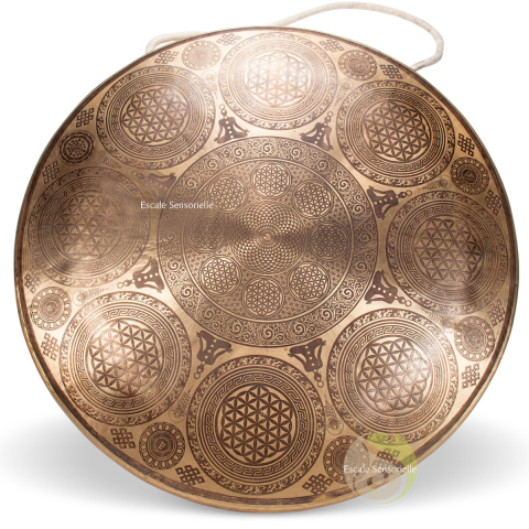 Gong tibétain fleur de vie et mandala en bronze de Ø 40 cm