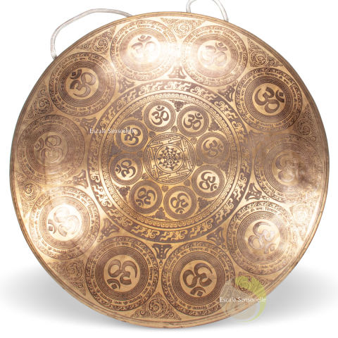 Gong tibétain gravé OM Ø 50 cm d'exception en bronze