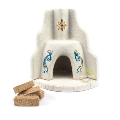 Cheminée kokopelli amérindien turquoise pour encens en brique ou cônes
