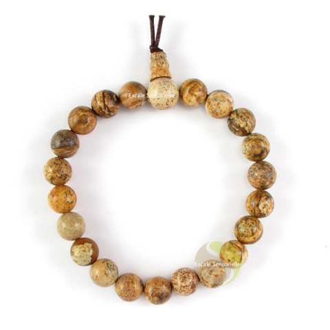 Bracelet mala jaspe paysage tibétain bouddhiste