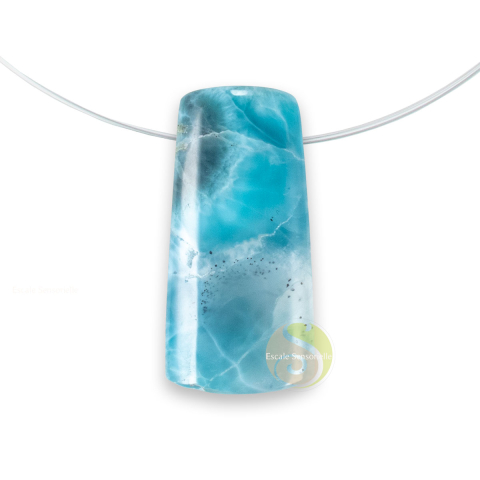 Bijou larimar pierre minérale bleue pendentif rond rare