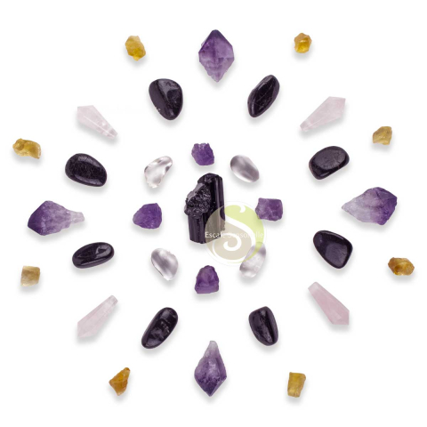 Mandala unique pierre minérale naturelle tourmaline améthyste cristal de roche