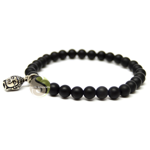 Onyx mat bracelet charm feuille argent 925e bijoux protection