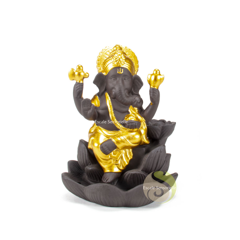 Support doré Ganesh pour encens à refoulement en céramique