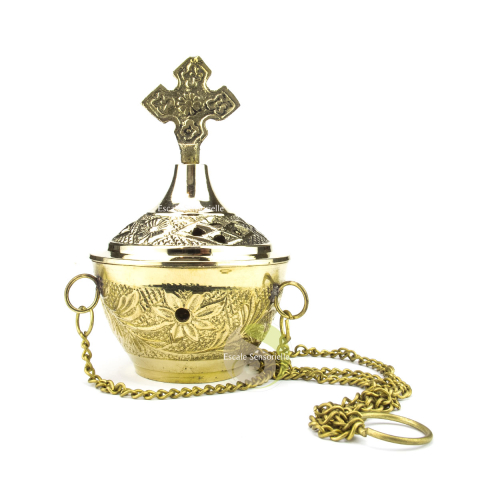 Diffuseur encens en grains laiton portable avec chaine balancier 