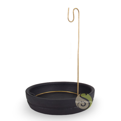 Support tresse népalaise terre cuite noir pour encens tibétains 