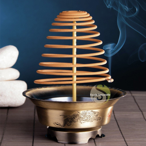 Encens spirale serpentin bois de santal et support
