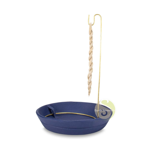 Support cordelette népalaise céramique bleu cobalt