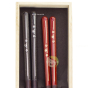 Paire de baguettes rouge & noire japonaises bois naturel Haschi Sakura