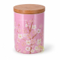 Boite à thé rose en céramique design fleurs de cerisier couvercle en bois