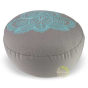 Coussin brodé fleur de lotus gris turquoise 33 cm garni de cosses de sarrasin