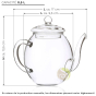 Dimensions théière verre borosilicate 500ml pour fleurs de thé 