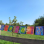 Divinité Ganesh drapeaux guirlandes lotus colorées