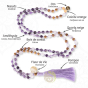 Mala 108 perles bois de santal et améthyste charme fleur de vie et OM plaqué or