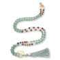 Mala 108 perles bois de santal et aventurine charme feuille et OM argent