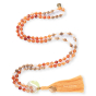 Mala 108 perles bois de santal et cornaline charme fleur de vie et OM plaqué or