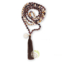 Mala oeil de taureau et bois de santal 108 avec charme OM et fleur de vie plaqué or