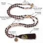 Mala 108 perles bois de santal et oeil de taureau charme fleur de vie et OM plaqué or