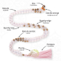 Mala bois de santal et quartz rose avec explication des perles 6mm