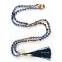 Mala 108 perles bois de santal et sodalite charme feuille et OM palqué or
