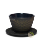 Tasse en fonte bleu et noir émaillé de 110ml avec soucoupe Miyako 
