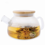Théière 680ml verre couvercle bois filtre inox spirale amovible