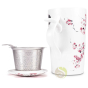 Tisanière céramique 3 pièces avec anse ergonomique cerisier en fleurs filtre inox amovible