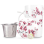 Tisanière avec anse ergonomique cerisier en fleurs ergonomique céramique 3 pièces filtre amovible