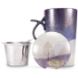 Golden leaves indigo mug avec poignée et filtre inoxydable amovible et couvercle assorti